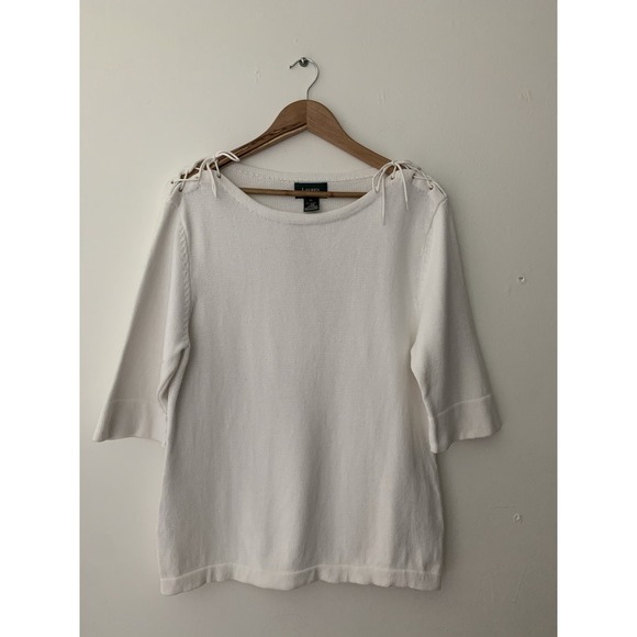 Lauren Ralph Lauren Sweaters - Lauren Ralph Lauren 100% Cotton Sweater Boat Neck Ties On Shoulders White SZ XL